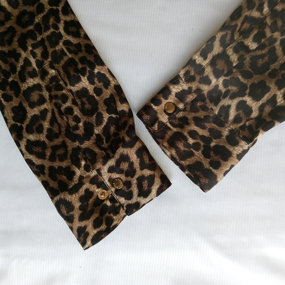 MICHAEL KORS 3/4 Long Sleeve Animal Leopard Print Full Zip Blouse Womens Top XS - Picture 6 of 13